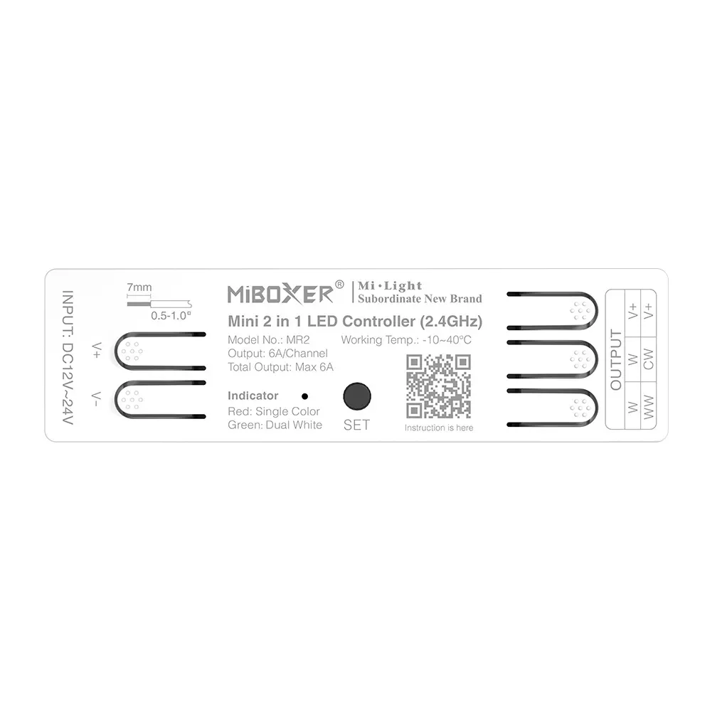MiBoxer MR2 LED Controller Mini 2in1 (Single color/dual white) 2.4G MiBoxer MR2 LED Controller Mini 2in1 (Single color/dual white) 2.4G