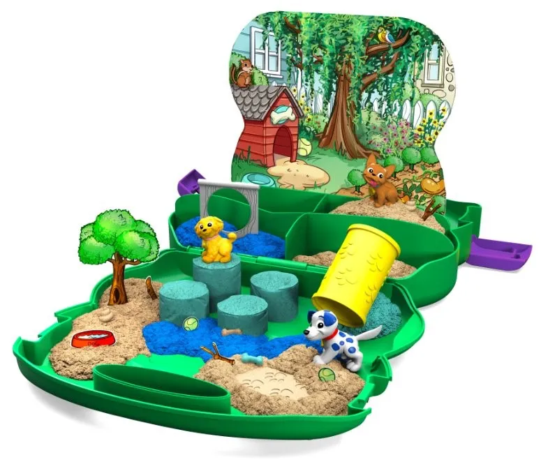 Kinetic Sand Hunde Park Koffer - mit 680 g Sand, 3 Hunden, 2 Sandwerkzeugen und Zubehör, ab 3 Jahren – Bild 2