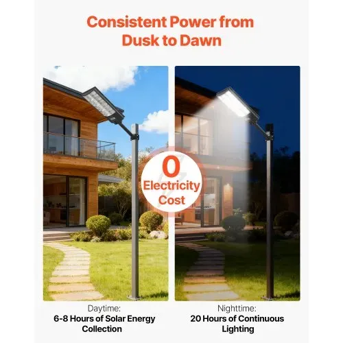 VEVOR Solar Straßenlaterne 450000LM, Straßenlampe 8000W, Solarleuchte mit Dämmerungssensor, LED-Flutlicht mit Bewegungsmelder, IP67 wasserdichte Außenbeleuchtung, für Einfahrt & Hof, 2er-Pack – Bild 2