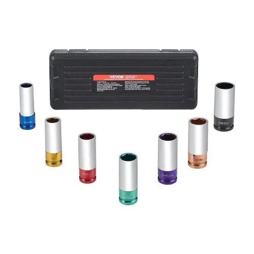 VEVOR Radmuttern-Schlagsteckschlüsselsatz, metrischer 6-Kant-Tiefsteckschlüsselsatz, 12,7 mm Antrieb, 7 Radmutterngrößen insgesamt 17/19/21/22/23/24/27 mm, Radmuttern-Steckschlüsselsatz aus Cr-Mo – Bild 8
