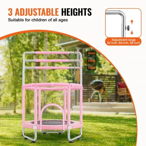 VEVOR Kindertrampolin Trampolin Mini Freizeittrampolin 147 cm für Kleinkinder einstellbar mit Sicherheitsnetz & Basketballkorb, Geburtstagsgeschenk Weihnachtsspielzeug für Kinder ab 3 Jahren Rosa – Bild 2