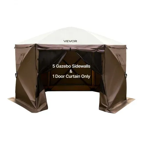 VEVOR 6x Seitenwände für Pavillon Seitenteile 1,73 x 1,48 m, Wasserfeste Seitenplanen mit Sonnenschutz PU-Beschichtung, Seitenwand inkl. 1 Reißverschlusstür 2 Fenster für Faltpavillon Partyzelt, Braun – Bild 9