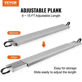 VEVOR Teleskop-Arbeitsplanke aus Aluminium, 2,74-4,57 m, 227 kg Tragkraft, 31,75 cm breite Aluminium-Gerüstplanke, Verlängerungs-Bühnenplanke mit rutschfester Plattform, Gerüstleiter-Zubehör VEVOR Teleskop-Arbeitsplanke aus Aluminium, 2,74-4,57 m, 227 kg Tragkraft, 31,75 cm breite Aluminium-Gerüstplanke, Verlängerungs-Bühnenplanke mit rutschfester Plattform, Gerüstleiter-Zubehör