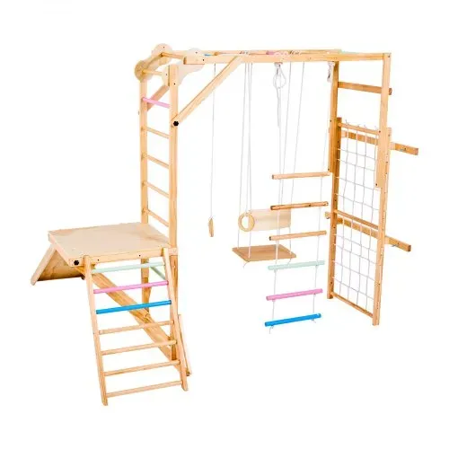 VEVOR Indoor Spielplatz Klettergerüst (8 in 1) aus Holz, 100 kg belastbares Montessori-Kletterspielzeug-Set mit Schaukeln/Klettergerüst/Rutschen/Holzleiter/Strickleiter/Kletternetz/Stange – Bild 10
