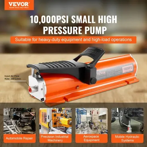 VEVOR 10.000 PSI Lufthydraulikpumpe, 0,69 L Behälter, NPT 3/8 Zoll Auslass, NPT 1/4 Zoll Einlass, luftbetätigte Fußpumpe mit Metallgehäuse, für Präzisionsindustriemaschinen und Luft- & Raumfahrtgeräte VEVOR 10.000 PSI Lufthydraulikpumpe, 0,69 L Behälter, NPT 3/8 Zoll Auslass, NPT 1/4 Zoll Einlass, luftbetätigte Fußpumpe mit Metallgehäuse, für Präzisionsindustriemaschinen und Luft- & Raumfahrtgeräte
