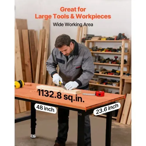 VEVOR Werkbank, 680 kg, Werkstatttisch 122x60 cm große Arbeitsplatte aus Eichenholz, Arbeitstisch mit 67–102 cm Höhenverstellung, Werktisch für Garage, Werkstatt, Zuhause, Büro & Gewerbe – Bild 5
