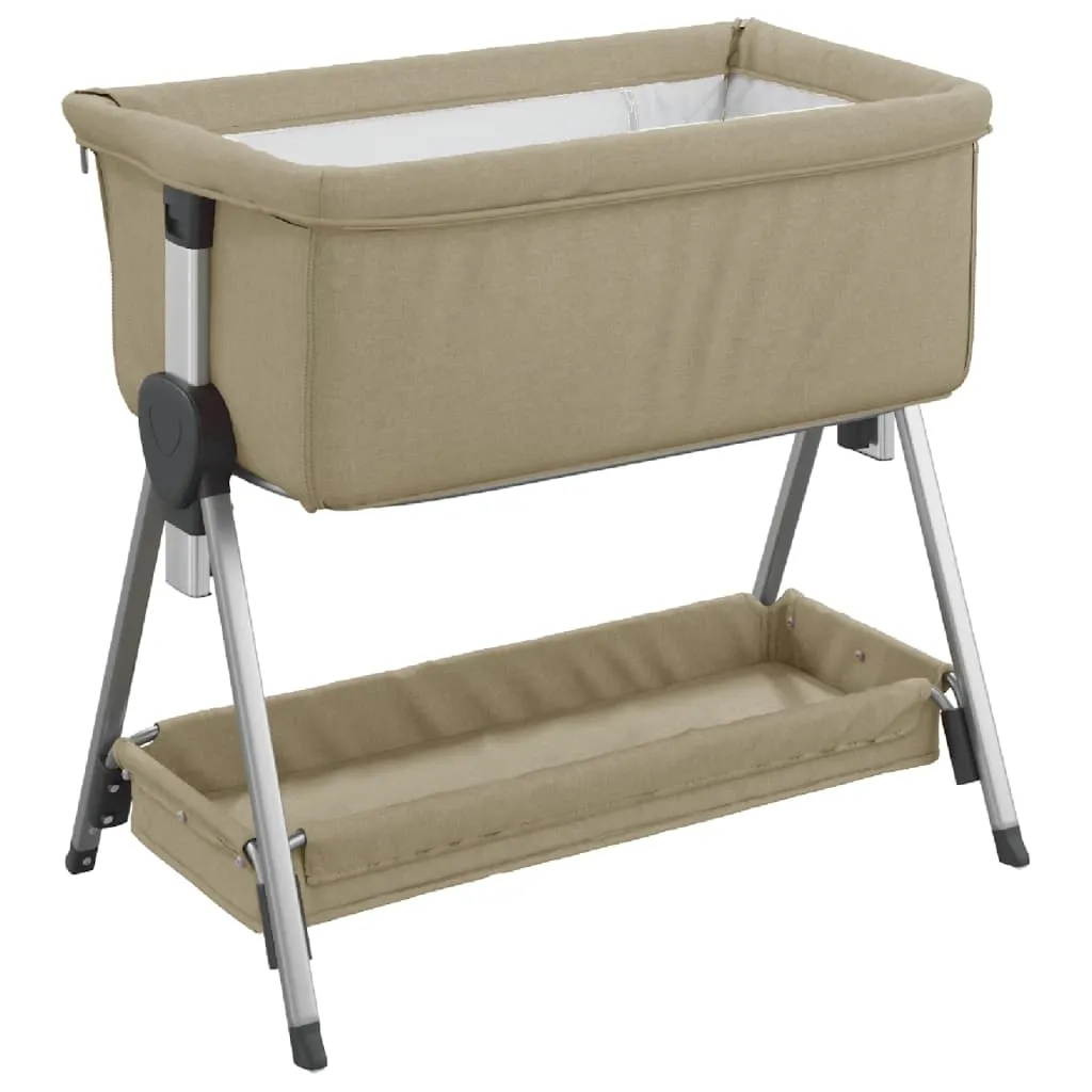 vidaXL Babybett mit Matratze Taupe Leinenstoff – Bild 6