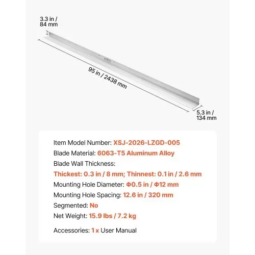 VEVOR 2438mm Glättbohle Estrichkelle aus Aluminiumlegierung Beton Abzieher. 134mm Breite für Große Abdeckung, Betonrüttler-Ersatzteil, Nivelliergerät zum Abziehen Glätten für Straßenbau Bodenebnung – Bild 6