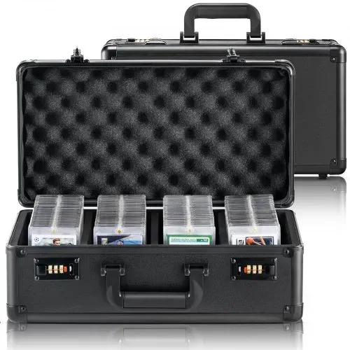 VEVOR Aufbewahrungsbox, 4 Fächer, Tragetasche für Sportkarten mit Schaumstoffteilern und Codeschloss, für 120 bewertete PSA-Karten, 84 BGS-Karten, 96 SGC-Karten, 428 Top Loader oder 999+ lose Karten VEVOR Aufbewahrungsbox, 4 Fächer, Tragetasche für Sportkarten mit Schaumstoffteilern und Codeschloss, für 120 bewertete PSA-Karten, 84 BGS-Karten, 96 SGC-Karten, 428 Top Loader oder 999+ lose Karten