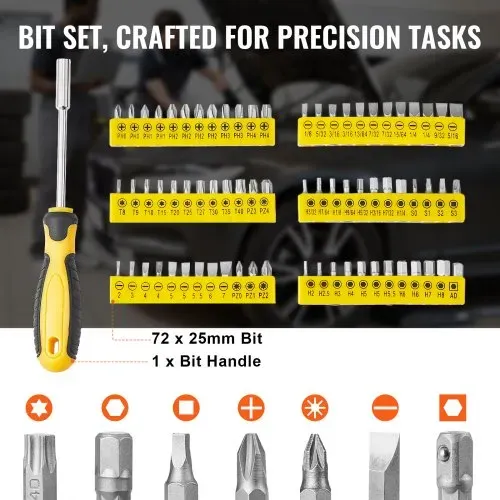 VEVOR Mechaniker Werkzeugsatz 207-teilig 1/4 Zoll 3/8 Zoll 1/2 Zoll Steckschlüsseleinsätze, SAE- und metrisches Mechaniker-Werkzeugset mit Bits Schraubenschlüsseln Ratschengriff Tragkoffer – Bild 4