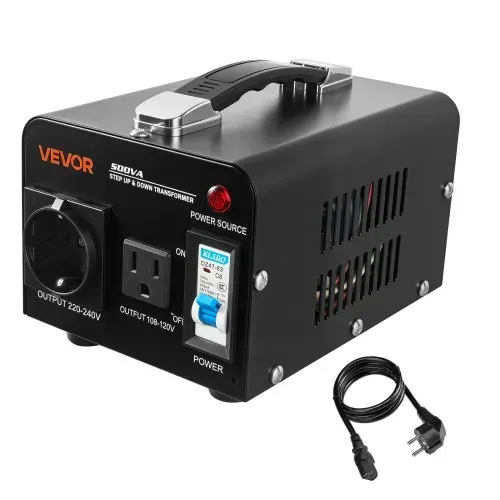 VEVOR Spannungswandler-Transformator, 500VA, Aufwärts-/Abwärtstransformator, Konvertierung von 110 V auf 220 V & von 220 V auf 110 V, mit US-, EU-Steckdose, Netzkabel, Schutzschalter – Bild 8