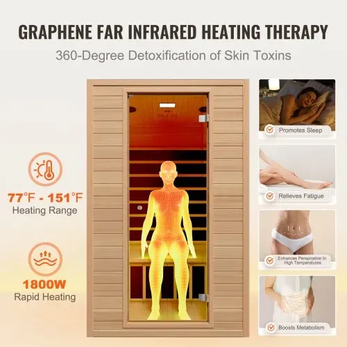 VEVOR 2-Personen-Ferninfrarotsauna, Heimsaunakabine aus Infrarot-Hemlockholz mit niedrigem EMF und gehärteter Glastür, Bluetooth-Lautsprecher, für den Innenbereich, 1800 W – Bild 2