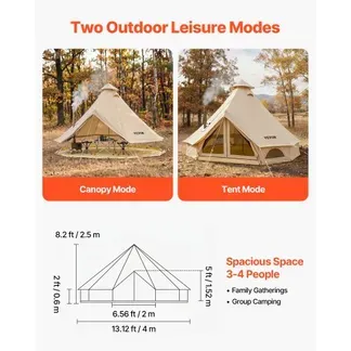 VEVOR Oxford Glockenzelt, 4 m Jurte, 4 Jahreszeiten, mit Ofenrohrdurchführung, bis zu 4 Personen, mit Abnehmbarem Boden (Reißverschluss), ideal für Familien-Camping & Outdoor-Aktivitäten, Beige VEVOR Oxford Glockenzelt, 4 m Jurte, 4 Jahreszeiten, mit Ofenrohrdurchführung, bis zu 4 Personen, mit Abnehmbarem Boden (Reißverschluss), ideal für Familien-Camping & Outdoor-Aktivitäten, Beige