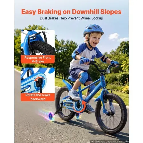 VEVOR Kinderfahrrad für 4-7 Straßenfahrrad 16 Zoll mit Stützrädern Blau, Kinderrad für Jungen & Mädchen, aus Kohlenstoffstahl, BMX-Stil, Doppelbremsen, Sattel & Lenker Verstellbar, Getränkehalter – Bild 2