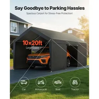 VEVOR Carport, 3,05×6,09×2,87 m Autoüberdachung, Zeltgarage mit abnehmbaren Seitenwänden & Tür, Garagenzelt Autounterstand, Autoüberdachung, UV-beständig, Ganzjahresschutz für Auto & Boot, grau VEVOR Carport, 3,05×6,09×2,87 m Autoüberdachung, Zeltgarage mit abnehmbaren Seitenwänden & Tür, Garagenzelt Autounterstand, Autoüberdachung, UV-beständig, Ganzjahresschutz für Auto & Boot, grau