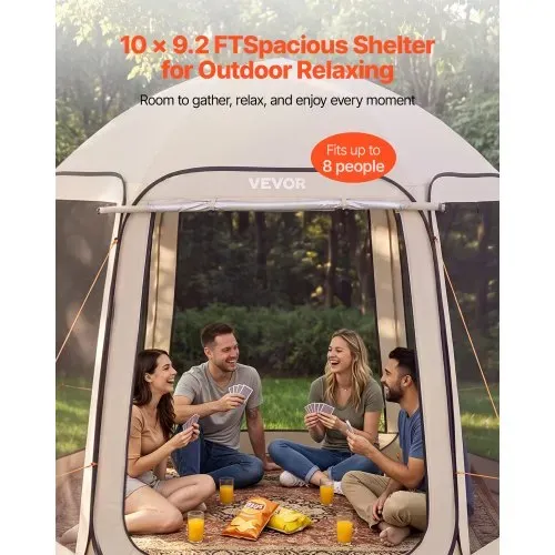 VEVOR Campingzelt, 304,8 x 280,4 cm, Pop-up-Zelt mit ausziehbarer Markise, tragbares Partyzelt für 4–8 Personen mit Tragetasche und Seitenwänden, für Terrasse und Outdoor-Aktivitäten, Beige – Bild 2