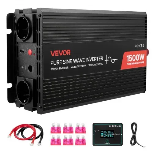 VEVOR 1500-W-Wechselrichter, 12 V DC auf 230 V AC, reiner Sinus-Wechselrichter, mit Fernbedienung, USB- & Typ-C-Anschlüsse, 2 AC-Steckdosen, Schnellladung für RV, LKW, Outdoor-Camping VEVOR 1500-W-Wechselrichter, 12 V DC auf 230 V AC, reiner Sinus-Wechselrichter, mit Fernbedienung, USB- & Typ-C-Anschlüsse, 2 AC-Steckdosen, Schnellladung für RV, LKW, Outdoor-Camping
