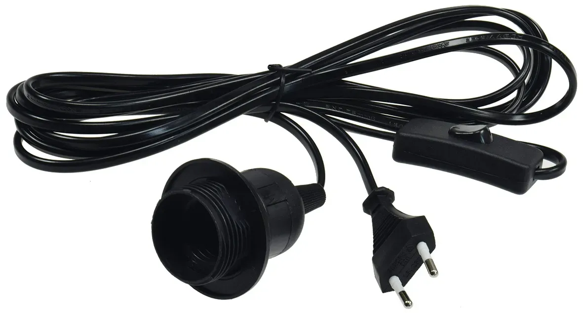 Netzkabel mit Schalter und E27 Fassung 1,4m + 2m lang, schwarz Netzkabel mit Schalter und E27 Fassung 1,4m + 2m lang, schwarz