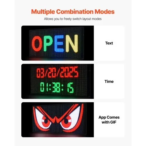 VEVOR programmierbare LED Zeichen P6 Vollfarbe flexibles digitales Scrolling Panel, DIY Anzeigetafel mit benutzerdefiniertem Textmuster und GIF & Bluetooth App Steuerung Laufschrift (990 x 412 mm) – Bild 5