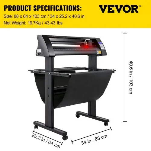 VEVOR Vinyl Schneideplotter Max. Papiereinzug 720 mm, Folienplotter Schneidkraft 500 g, Plotterschneider mit optisches Auge, Signmaster-Software, Schrittmotor, Plotter Halbautomatisch mit Ständer – Bild 6