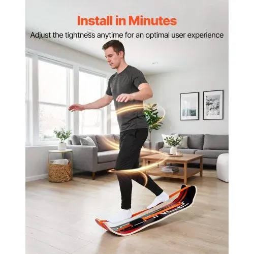 VEVOR Balance Board für Erwachsene (107 cm), Wackelbrett bis 200 kg Belastbar, Gebogenes Balance-Trainingsgerät mit Gurt für Core-Workouts Stehpultübungen Heim-Fitnessstudio Yoga, Orange Schwarz – Bild 4