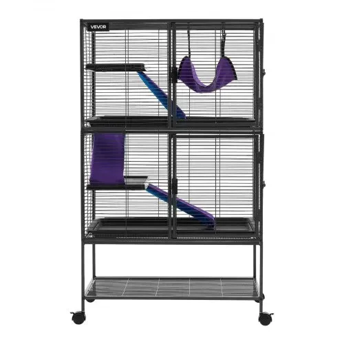 VEVOR Kleintierkäfig Metall Frettchenkäfig Kleintiergehege 77x52x130 cm, Frettchen Chinchillas Gleithörnchen Meerschweinchen & Kaninchen 4-Stöckig 13,97 mm Drahtabstand Feststellbare Schwenkrolle – Bild 8