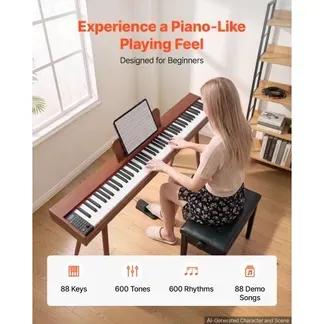 VEVOR Digitalpiano 88 Halbgewichtete Tasten in Standardgröße E-Piano Braun für Anfänger, 600 Klangfarben, 600 Rhythmen, USB, MIDI, Audioausgang, Kopfhörerbuchse, Sustain-Pedal und HiFi-Lautsprechern VEVOR Digitalpiano 88 Halbgewichtete Tasten in Standardgröße E-Piano Braun für Anfänger, 600 Klangfarben, 600 Rhythmen, USB, MIDI, Audioausgang, Kopfhörerbuchse, Sustain-Pedal und HiFi-Lautsprechern