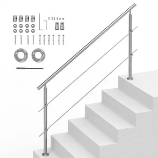 VEVOR Handläufe für Außentreppen, 180 cm Länge, 2 Querstangen, Treppenhandlauf-Set, Übergangsgeländer aus Edelstahl mit Montagesatz, doppelsäulige Treppenhandläufe für Senioren, Veranda und Terrasse VEVOR Handläufe für Außentreppen, 180 cm Länge, 2 Querstangen, Treppenhandlauf-Set, Übergangsgeländer aus Edelstahl mit Montagesatz, doppelsäulige Treppenhandläufe für Senioren, Veranda und Terrasse