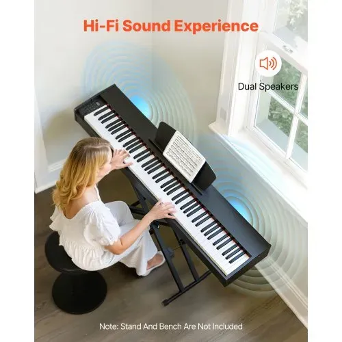 VEVOR Gewichtetes Digitalpiano, 88 Tasten vollgewichtet, E-Piano Doppeltastatur & Lautsprecher mit Notenständer, Sustain-Pedal, Aufnahmefunktion, 280 Töne, Kabellose Verbindung, für Anfänger, Schwarz – Bild 2