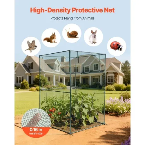 VEVOR Pflanzenschutzzelt, 1200x1200x1800 mm Pflanzenschutznetz, Tür mit Reißverschluss, windbeständig, hoher Pflanzenkäfig Gewächshaus für Hochbeete im Freien, für Garten, Terrasse & Rasen – Bild 3