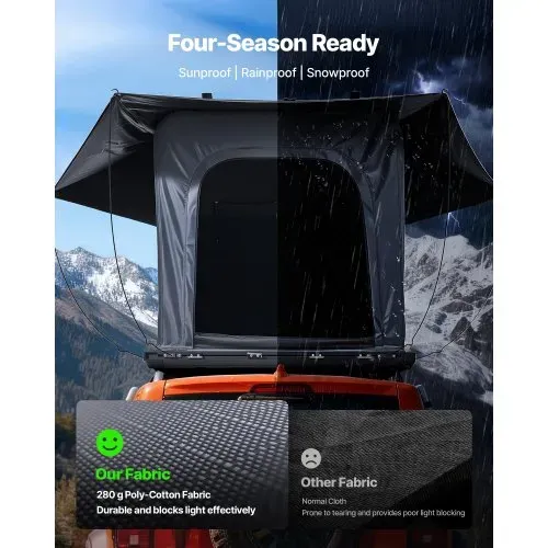VEVOR Autodachzelt Hartschalen für 2-3 Personen, Campingzelt aus Aluminium mit Dreifarbiger LED-Beleuchtung & 1 Fenster, Wasserfest & Windicht, für Jeep SUV Pickup, 256 x 222 x 152 cm (Aufgeklappt) – Bild 3