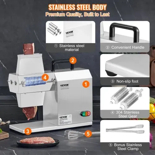 VEVOR Elektrischer Fleischklopfer Fleischzartmacher 450 W mit 54 Edelstahlklingen, Professionelles Fleischklopferwerkzeug 415x170x420 mm Atomatischer Schweinefleisch-Rindersteakklopfer Küchenhelfer – Bild 5