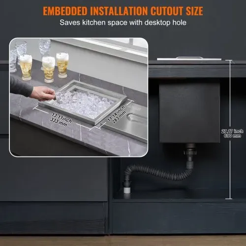 VEVOR Drop-in-Eisbox, 25,3 L Edelstahl-Eiskühler, 355 x 305 x 461 mm Kommerzieller Eisbehälter mit Abdeckung, Eingebaute Eisspeichertruhe, Abflussrohr und Ablassstopfen im Lieferumfang Enthalten – Bild 5