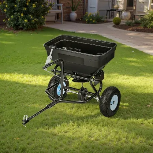 VEVOR Schleuderstreuer Anhängestreuer 59 kg Fassungsvermögen, Anhänge-/Schiebe-Gartenstreuer mit 33 cm Reifen, 30 einstellbaren Stufen & 3 m Streubreite, Streuwagen für Saatgut, Dünger, Salz – Bild 7