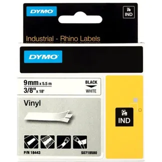 Rhino IND ORIGINAL Schriftband Vinyl 9mm x 5,5m, schwarz auf weiß Rhino IND ORIGINAL Schriftband Vinyl 9mm x 5,5m, schwarz auf weiß