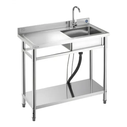VEVOR Spültisch Spülbecken Edelstahl (100 x 50 x 94 cm), Einzelbecken mit Wasserhahn & Ablage, Küchenspüle für Garage Restaurant Wäscherei, Waschtisch Außenspüle mit Arbeitsplatte (links) – Bild 10