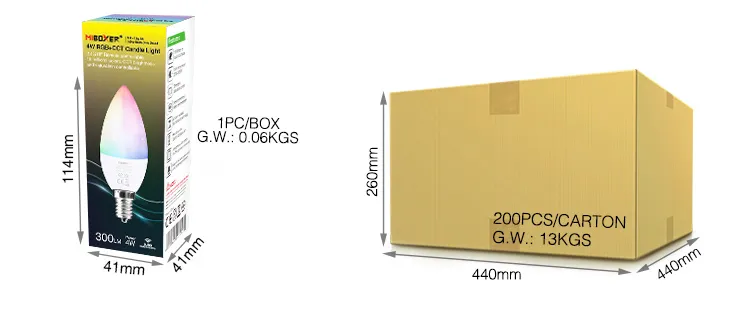 MiBoxer FUT108 LED Retrofit E14 4W RGB-WW (RGB-CCT) Candle Light – Bild 2