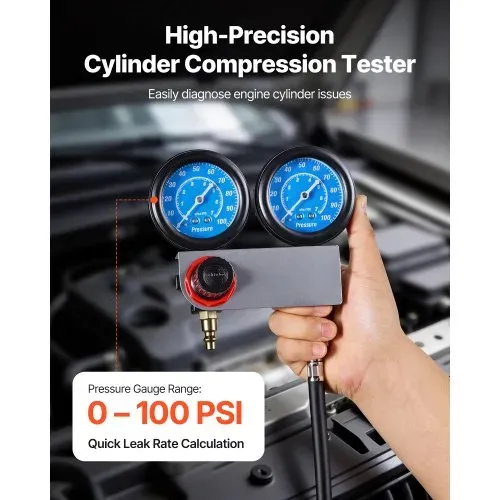 VEVOR Kfz Druckverlusttester Set 0-100 PSI Doppelmanometer Zylinder Druckprüfgerät Kompressionstester inkl 4 Adapter und Luftanschlüsse Leckratenmessgerät für Auto und Motorrad Leckratenmessung VEVOR Kfz Druckverlusttester Set 0-100 PSI Doppelmanometer Zylinder Druckprüfgerät Kompressionstester inkl 4 Adapter und Luftanschlüsse Leckratenmessgerät für Auto und Motorrad Leckratenmessung