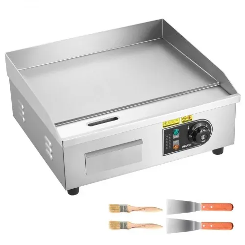 VEVOR Kommerzielle Grillplatte Elektrisch 45 x 30 cm, Bratplatte Elektrogrill 2800 W, Tischgrillplatte 50–300 °C mit 2 Spateln, 2 Bürsten und 4 Fußpolstern, Griddleplatte für Steaks Pfannkuchen – Bild 8