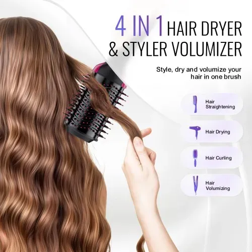 VEVOR Warmluftbürste Set, 4-in-1 Airstyler, Hairstyler mit 75 mm ovalem Zylinder mit Keramikbeschichtung und 3 Heizstufen, professionelle Heißluft-Stylingbürste zum Glätten, Trocknen und Locken – Bild 4