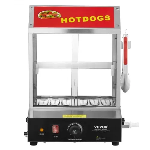 VEVOR Hot Dog Dampfgarer, 27L, 2-stufiger Hot Dog Hütten-Dampfgarer, 30℃~85℃ Temperaturregelung, elektrischer Brötchenwärmer mit Schiebetüren aus gehärtetem Glas, Trennplattenzange, Edelstahl, für Hot Dogs & Brötchen – Bild 8