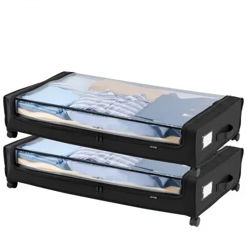 VEVOR Unterbettkommode Unterbettaufbewahrungstasche aus Oxford-Gewebe 2 Stk. rollbar (770 x 470 x 173 mm) Unterbettbehälter mit transparentem Deckel, mobile Aufbewahrungsbox für Kleidung Schuhe – Bild 8