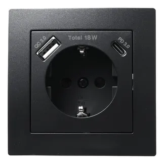 Schutzkontakt-Steckdose McPower “Flair“ 1x USB-C 18W PD, 1x USB-A, matt schwarz Schutzkontakt-Steckdose McPower “Flair“ 1x USB-C 18W PD, 1x USB-A, matt schwarz