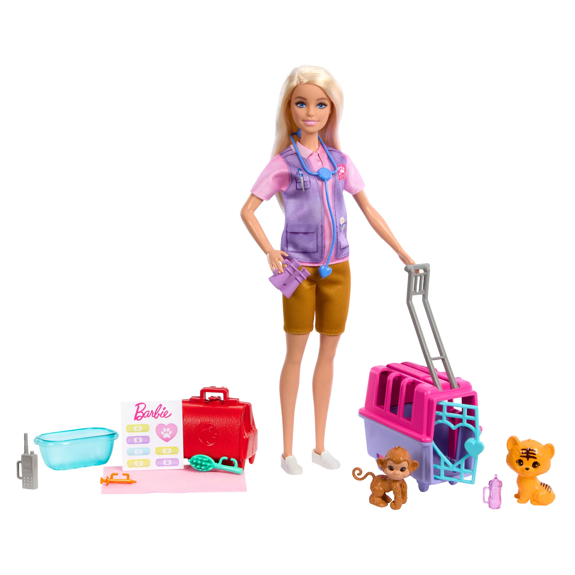 Barbie Barbie-Tierrettungsspielset mit blonder Puppe, 2 Tierfiguren und Zubehör Barbie Barbie-Tierrettungsspielset mit blonder Puppe, 2 Tierfiguren und Zubehör
