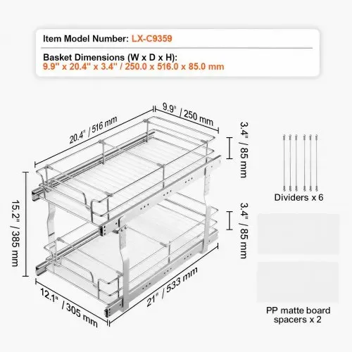 VEVOR Ausziehbarer Spülschrank-Organizer mit 2 Ebenen unter Waschbecken (249x539x81 mm) Gewürzregal Küchenregal Lagerregal Organizer für Küche Badezimmer 334x563x485 mm (Installationsgröße) – Bild 6