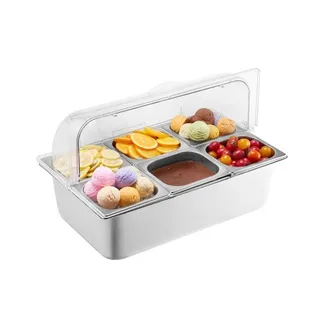 VEVOR Beilagenbehälter Zutatenbehälter Gastronormbehälter aus Edelstahl (6 x 1/6 Behälter), Präsentationsständer Buffet-Gewürzspender mit transparentem Deckel für Restaurant Hotel Küche Party VEVOR Beilagenbehälter Zutatenbehälter Gastronormbehälter aus Edelstahl (6 x 1/6 Behälter), Präsentationsständer Buffet-Gewürzspender mit transparentem Deckel für Restaurant Hotel Küche Party