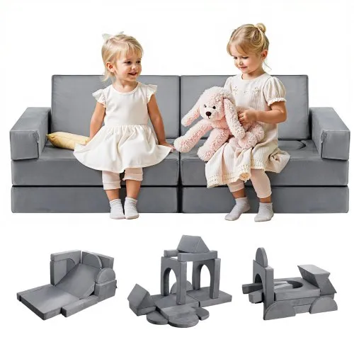 VEVOR modulare Spielcouch Anbausofa für Kleinkinder mit Armlehnen, 28D-Schwamm und Kurzflor, umwandelbare modulare Kindercouch zum Selbermachen, für Spielzimmer Schlafzimmer, 14-teilig, Grau VEVOR modulare Spielcouch Anbausofa für Kleinkinder mit Armlehnen, 28D-Schwamm und Kurzflor, umwandelbare modulare Kindercouch zum Selbermachen, für Spielzimmer Schlafzimmer, 14-teilig, Grau