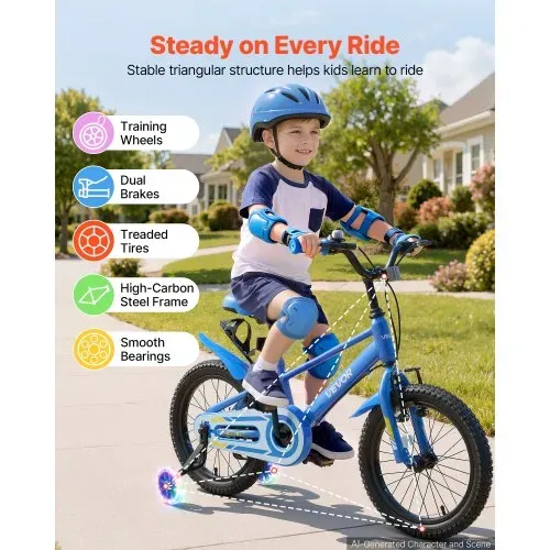 VEVOR Kinderfahrrad für 4-7 Straßenfahrrad 16 Zoll mit Stützrädern Blau, Kinderrad für Jungen & Mädchen, aus Kohlenstoffstahl, BMX-Stil, Doppelbremsen, Sattel & Lenker Verstellbar, Getränkehalter VEVOR Kinderfahrrad für 4-7 Straßenfahrrad 16 Zoll mit Stützrädern Blau, Kinderrad für Jungen & Mädchen, aus Kohlenstoffstahl, BMX-Stil, Doppelbremsen, Sattel & Lenker Verstellbar, Getränkehalter