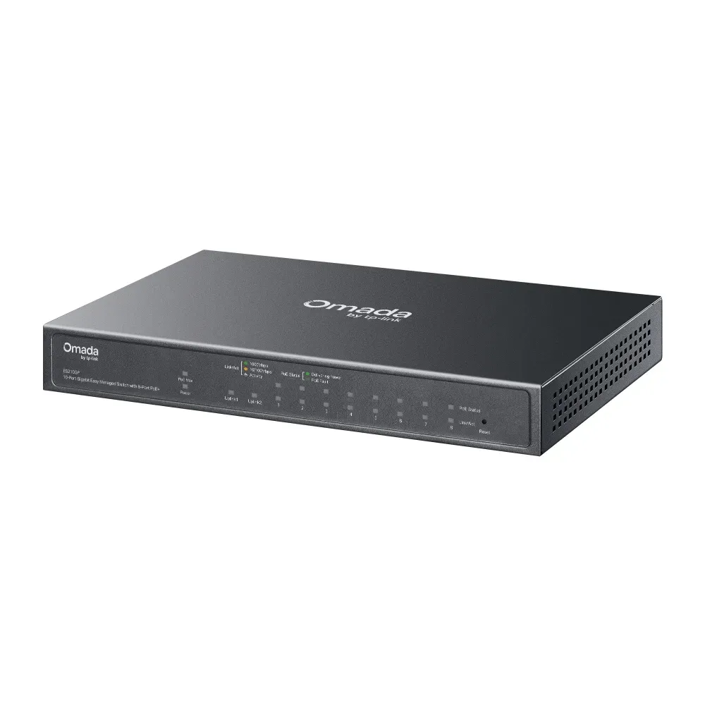 Omada by tp-link Switch Easy Managed Layer2 10 Port • 9x 1 GbE • 1x 1 GbE/SFP • PoE Budget 63 Watt • 8x PoE+ at • Lüfterlos, Omada • ES210GP(UN) – Bild 3