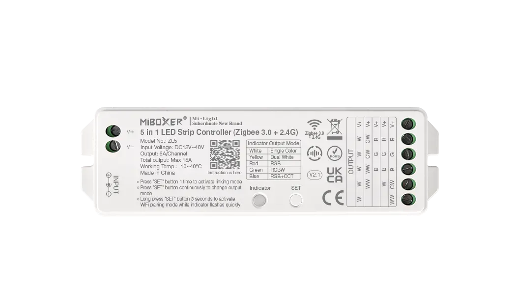 MiBoxer ZL5 LED Controller 5in1 RGB-WW (RGB-CCT) DC12~48V Zigbee 3.0/2.4G – Bild 2
